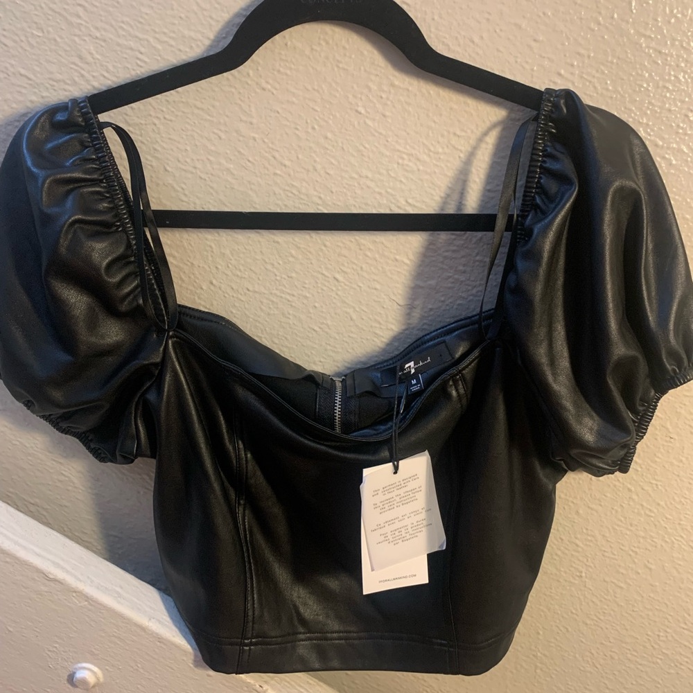 Seven for all mankind Black Puff Sleeve Faux soft Leather Women's Top